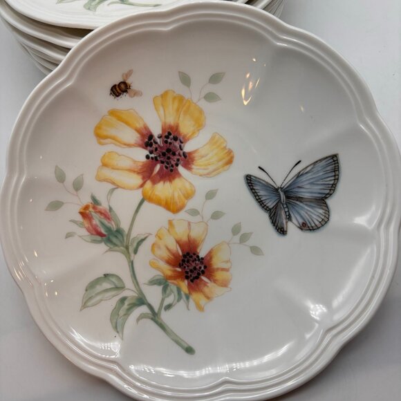 Vintage Lenox Butterfly Meadow Floral Butterfly Ceramic 6" Snack Plates Set of 8 - Picture 9 of 16